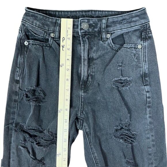 American Eagle Destroyed Black Denim Jeans Distressed Medium Wash Size 00 - Picture 3 of 9